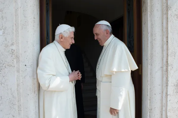 Pope Francis visits Pope Emeritus Benedict XVI at the Mater Ecclesiae monastery in Vatican City to exchange Christmas greetings Dec. 23, 2013. Vatican Media