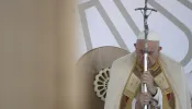 Pope Francis prays at Italy’s National Eucharistic Congress in Matera, Italy on Sept. 25, 2022.