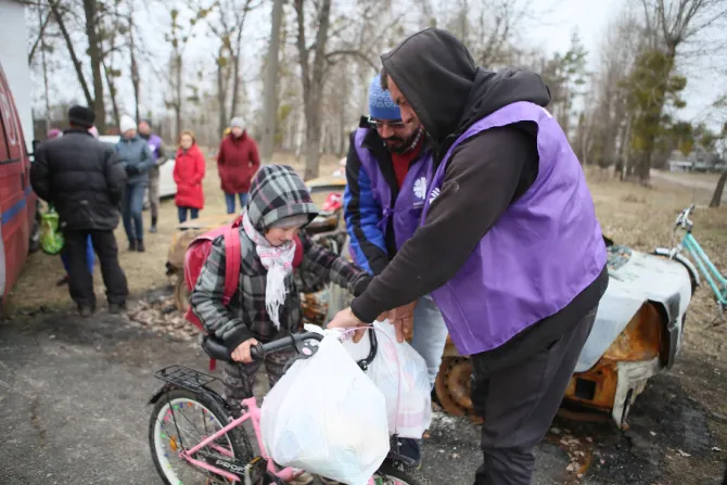 Caritas-Spes workers bring aid to people near Kyiv, Ukraine