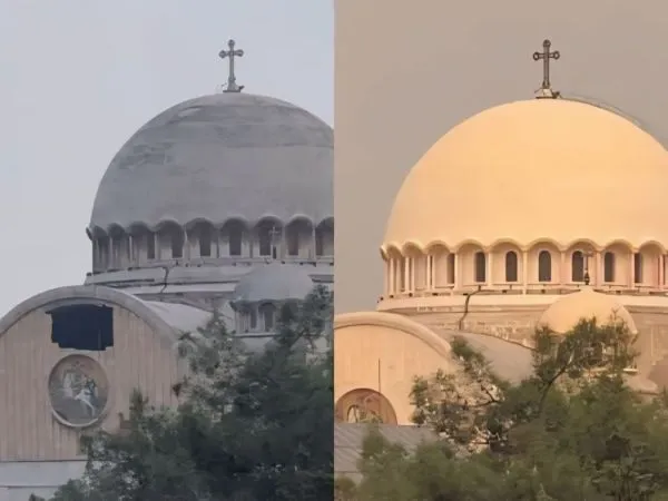 Crkva svetog Jurja u Alepu prije i poslije restauratorskih radova.  Zasluge: Joseph Nono