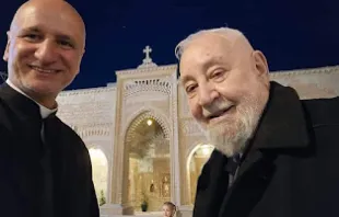 Archbishop Mazen Mattuka with Father Pius Affas at the Monastery of St. Banham and Sarah in Iraq. Source: Facebook page of the Monastery of St. Banham and Sarah