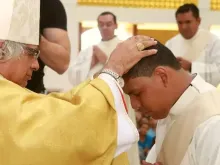 Cardinal Leopoldo Brenes of Managua, Nicaragua, in a priestly ordination ceremony.