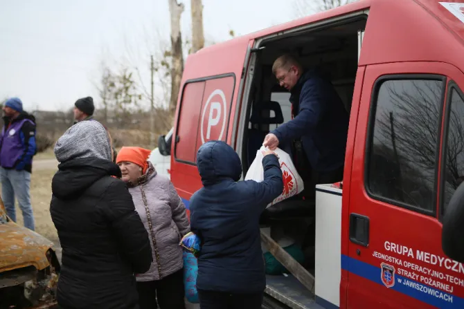 Caritas-Spes workers bring aid to people near Kyiv, Ukraine