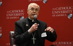 Bishop Mark Seitz of the Diocese of El Paso speaks at the “Responding to Changing Realities at the U.S. Border and Beyond" conference, hosted by the United States Conference of Catholic Bishops and the Catholic University of America on April 11, 2024. Credit: Photo courtesy of The Catholic University of America