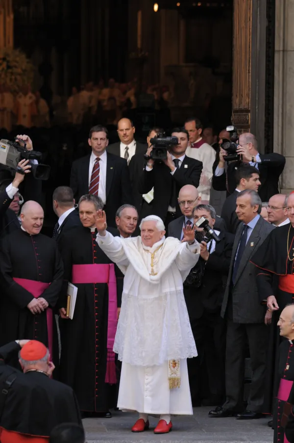 Pope Benedict XVI arrives at St. Patrick's Cathedral in New York City during his only visit to the United States April 15–20, 2008. Vatican Media.