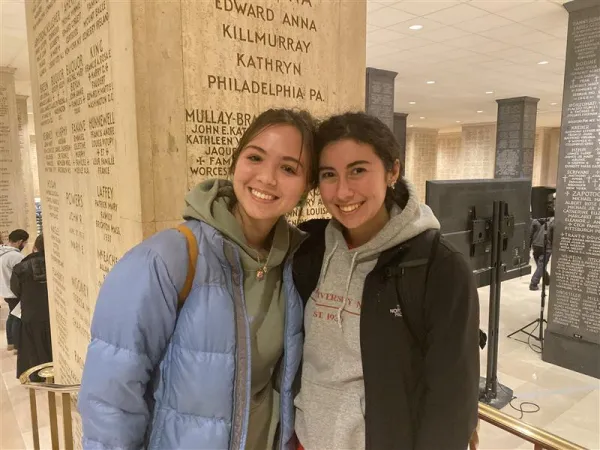 Millie Bamsy (left) and Mary Grace Raddell (right) are two students at The Catholic University of America who are attending the March for Life. Credit: Joe Bukuras/CNA