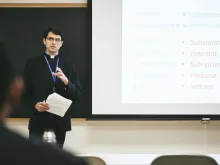 Father Andrew Liaugminas, a priest of the Archdiocese of Chicago and a recent appointee to the Congregation for the Doctrine of the Faith, teaches a class at Mundelein Seminary. Credit: Mundelein Seminary.