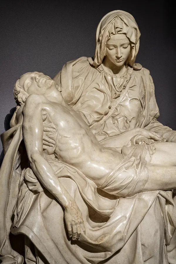 A close-up of the copy of Michelangelo's Vatican Pietà, usually kept at the Vatican Museums. Ela Bialkowska/OKNO studio.