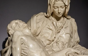 A close-up of the copy of Michelangelo's Vatican Pietà, usually kept at the Vatican Museums. Ela Bialkowska/OKNO studio.