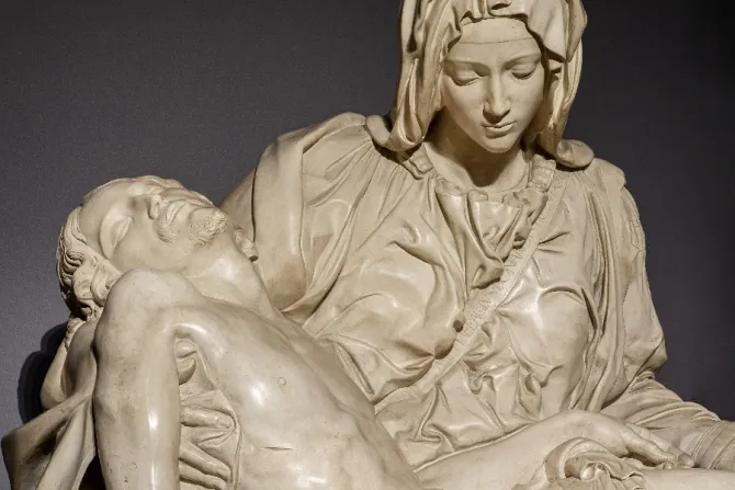 A close-up of the copy of Michelangelo's Vatican Pietà, usually kept at the Vatican Museums.