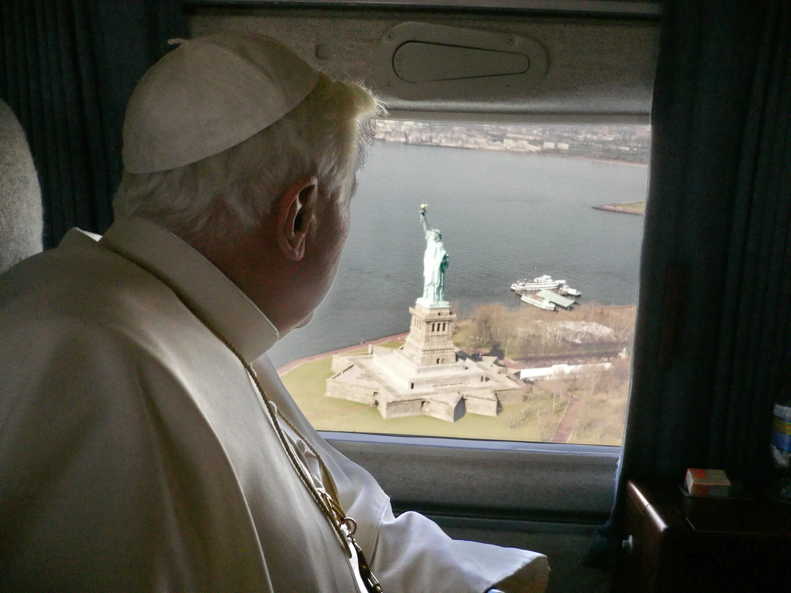 Pope Benedict XVI sees the Statue of Liberty from the air during his only visit to the United States April 15–20, 2008.?w=200&h=150