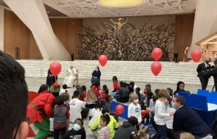 Pope Francis had a belated birthday celebration on Dec. 19 with children helped by the Vatican's Santa Marta Pediatric Dispensary Veronica Giacometti/CNA
