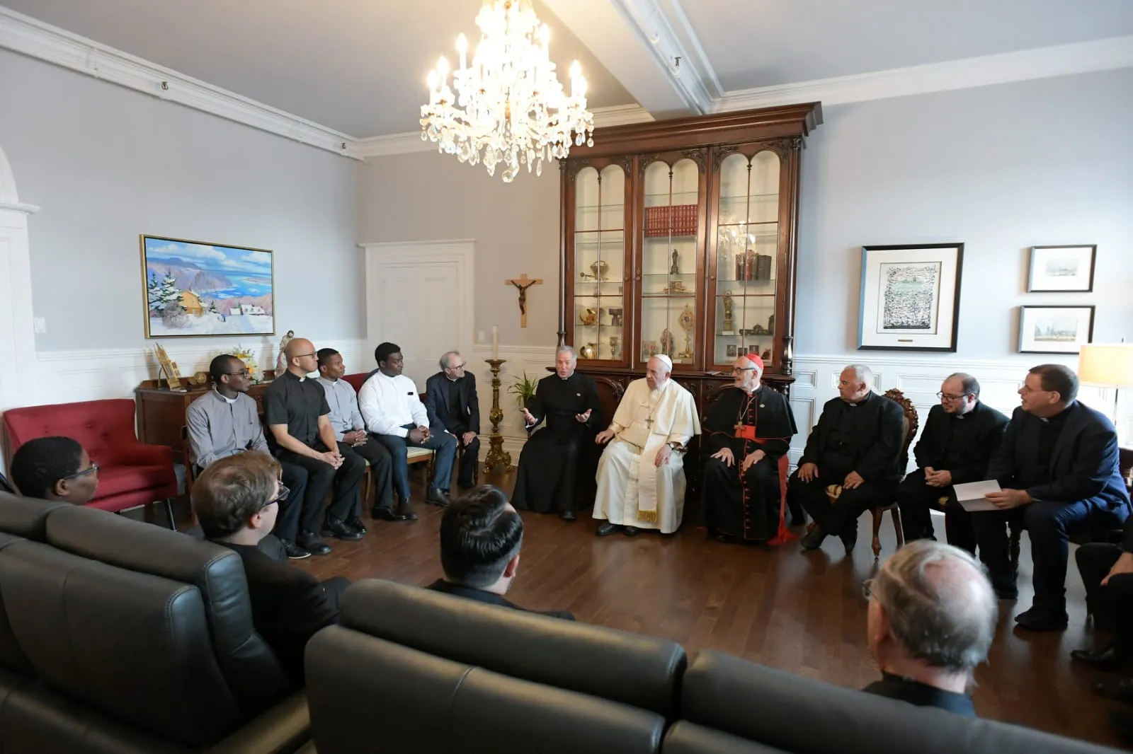 Pope Francis attends a closed-door meeting with Jesuits in Québec, Canada, July 29, 2022.?w=200&h=150