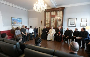 Pope Francis attends a closed-door meeting with Jesuits in Québec, Canada, July 29, 2022. Vatican Media