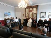 Pope Francis attends a closed-door meeting with Jesuits in Québec, Canada, July 29, 2022.
