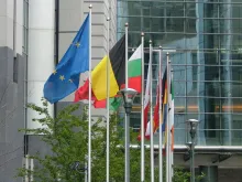 The European Parliament building in Brussels, Belgium.