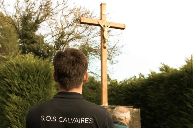 Members of SOS Calvaires, a group restoring wayside crucifixes across France