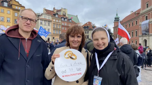 "Ewa and Arek have been married 33 years" — participants at the March for Life and Family in Warsaw, Poland, Sept. 19, 2022. Sr. Amata Nowaszewska