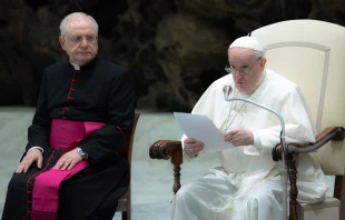 Pope Francis during his general audience in the Paul VI Hall on Jan. 26, 2022. Daniel Ibáñez/CNA.