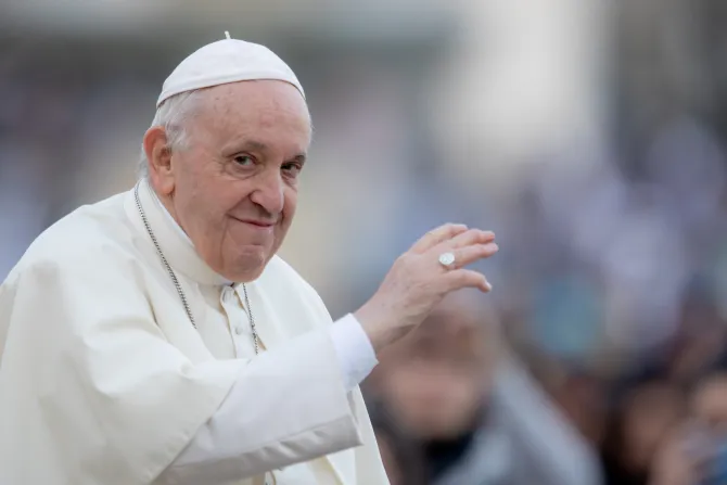 Pope Francis greets 80,000 teens on pilgrimage in St. Peter’s Square on April 18, 2022.