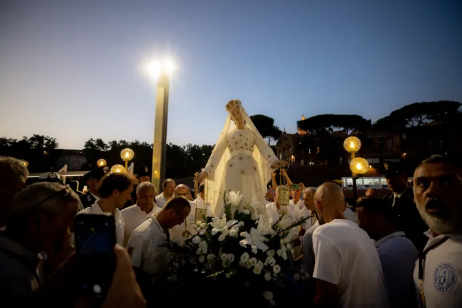 A statue of Our Lady of Mount Carmel was carried in procession in Rome’s Trastevere neighborhood on July 24, 2022.