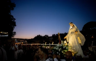 A statue of Our Lady of Mount Carmel was carried in procession in Rome’s Trastevere neighborhood on July 24, 2022. Daniel Ibáñez/CNA
