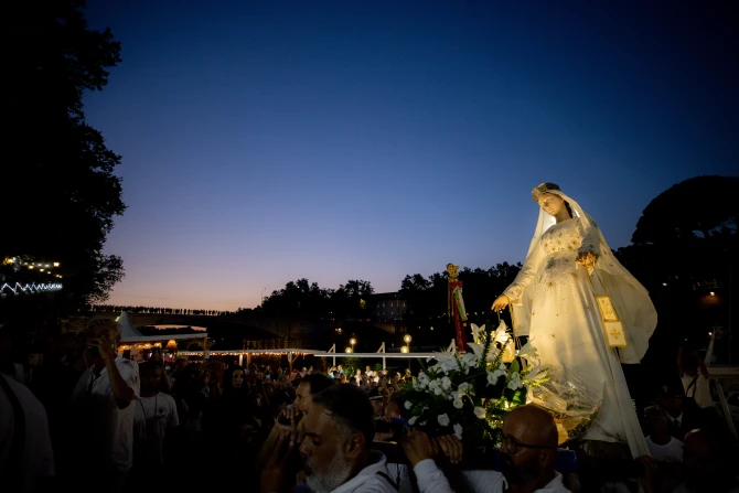 A statue of Our Lady of Mount Carmel was carried in procession in Rome’s Trastevere neighborhood on July 24, 2022.