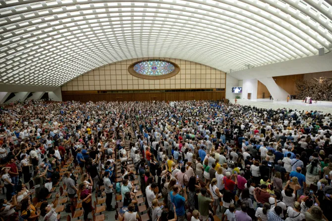 Pope Francis speaks at his general audience in Paul VI Hall on Aug. 10, 2022.