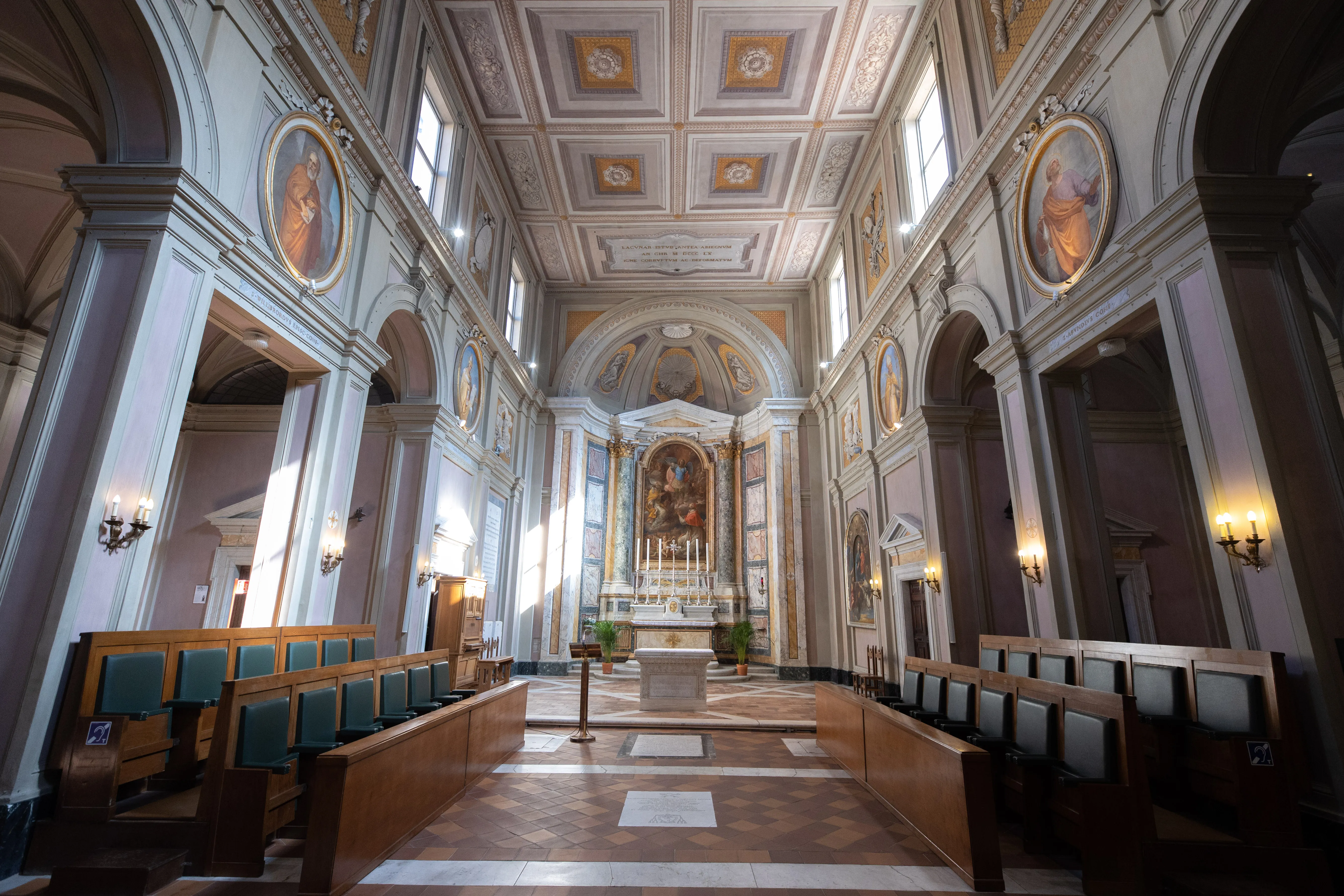 The Church of Saints Michael and Magnus, close to the Vatican, uses four of the bench seats from the Second Vatican Council as choir stalls for prayer.?w=200&h=150