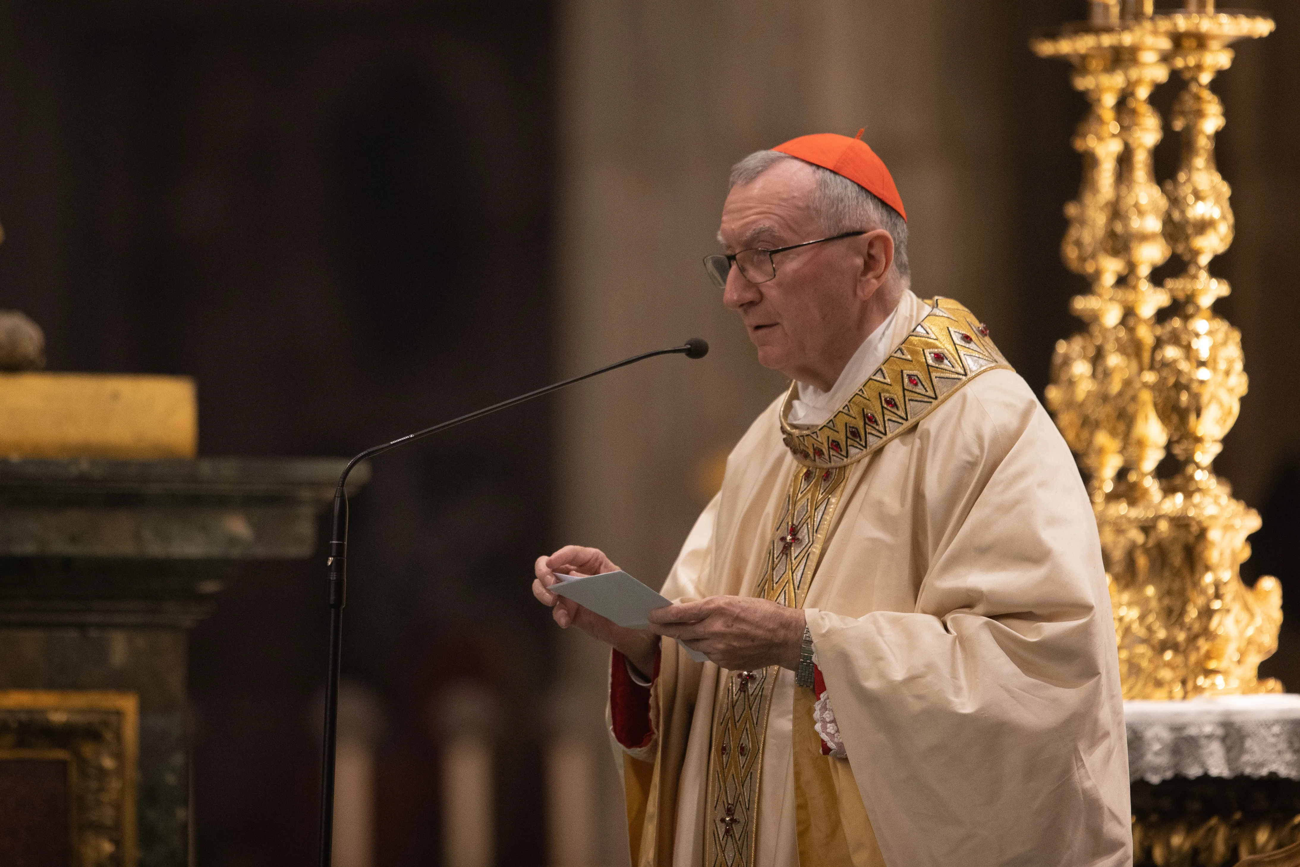 Cardinal Pietro Parolin celebrates Mass for peace in Ukraine on Thursday in the Basilica of St. Mary Major in Rome, Nov. 17, 2022.?w=200&h=150