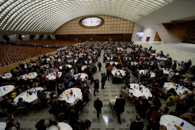 Pope Francis during lunch on the World Day of the Poor Nov. 13, 2022.