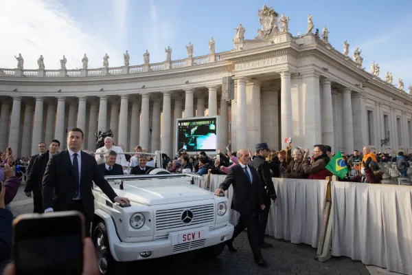 Pope Francis arriving at the general audience on St. Peter's Square at the Vatican, Nov. 30, 2022. Daniel Ibáñez / CNA
