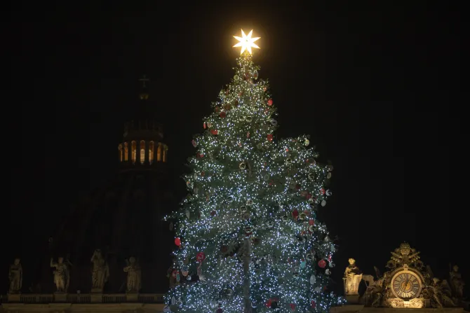 The lights on the Vatican's nearly 100-foot Christmas tree were lit on Dec. 3, 2022.