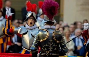 A new Swiss Guard swears to protect the pope, even sacrificing his life if necessary, during a ceremony on May 6, 2023. Daniel Ibanez/CNA