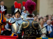 A new Swiss Guard swears to protect the pope, even sacrificing his life if necessary, during a ceremony on May 6, 2023.