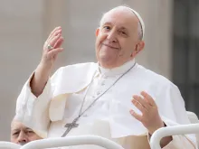Pope Francis greets pilgrims from the popemobile in St. Peter’s Square on March 8, 2023.