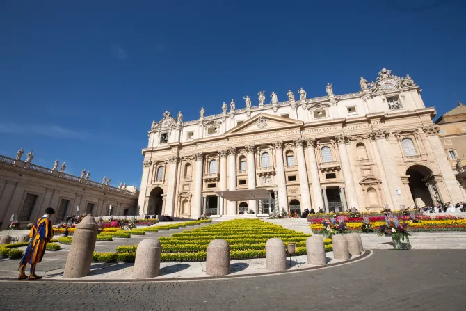 St. Peter's Square remains decorated with Easter flowers as the Church celebrates the Easter Octave this week.