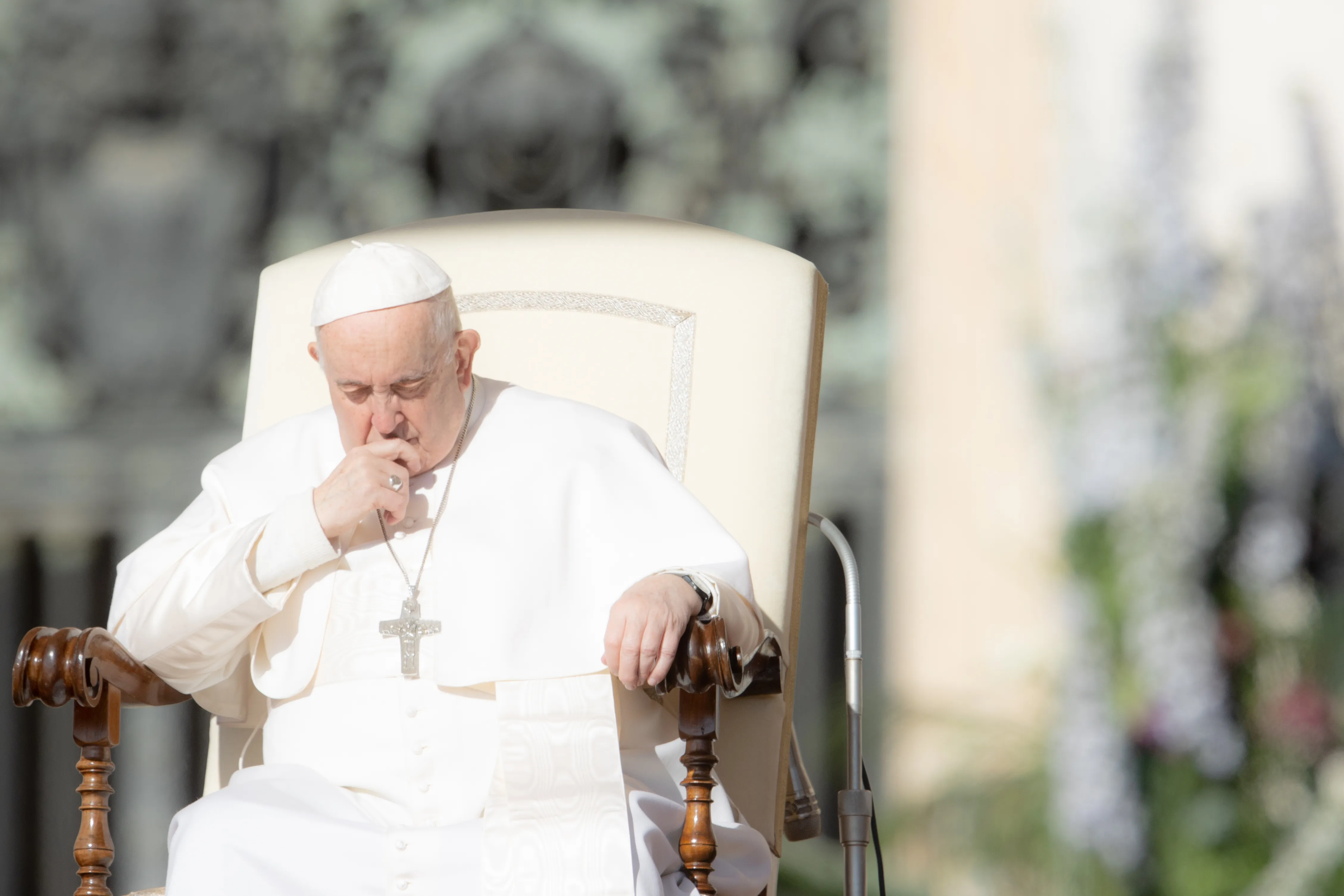 Pope Francis prays at his Wednesday audience in St. Peter’s Square on April 12, 2023.?w=200&h=150