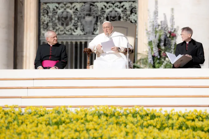 Pope Francis speaks at his Wednesday audience in St. Peter’s Square on April 12, 2023.