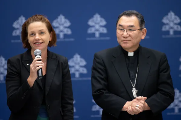 Kirsty Robertson, the CEO of Caritas Australia since 2019, was also elected vice president of Caritas Internationalis on May 15, 2023, in Rome. Beside her is Archbishop Tarcisius Isao Kikuchi of Tokyo, the charitable confederation's new president. Daniel Ibanez/CNA