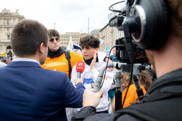 EWTN News interviews two young men at Italy's national "Demonstration for Life" in central Rome on May 20, 2023. Daniel Ibanez/CNA