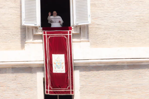 Pope Francis appeared in the window of the Vatican’s Apostolic Palace to deliver the Regina Caeli address on May 28, 2023. Daniel Ibanez