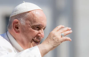 Pope Francis on the morning of June 7, 2023 shortly before heading to the hospital for abdominal surgery greets pilgrims at his general audience in St. Peter's Square. Daniel Ibanez/CNA