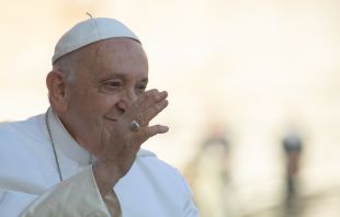 Pope Francis smiles during his general audience in St. Peter's Square Sept. 27, 2023. Credit: Daniel Ibanez/CNA