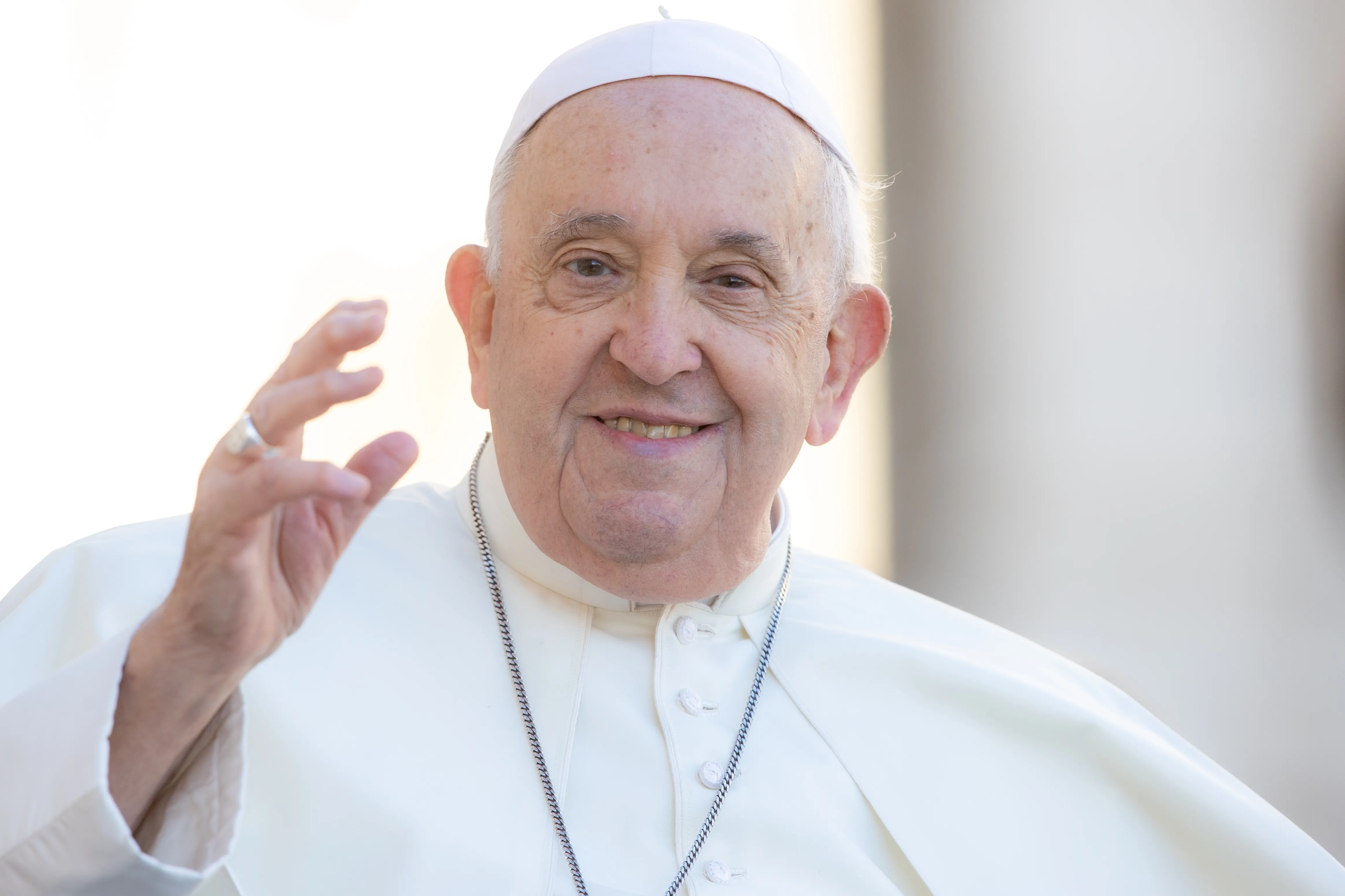 Pope Francis waves to the crowds at his general audience on Nov. 8, 2023.?w=200&h=150