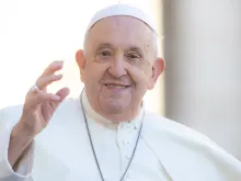 Pope Francis waves to the crowds at his general audience on Nov. 8, 2023.