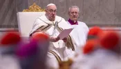 Pope Francis speaks at the Vatican's Chrism Mass on Holy Thursday, March 28, 2024.