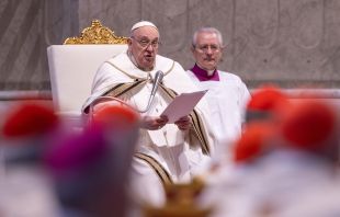 Pope Francis speaks at the Vatican's Chrism Mass on Holy Thursday, March 28, 2024. Credit: Daniel Ibanez/CNA