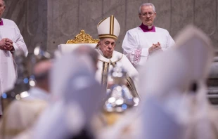 Pope Francis presides at the Vatican's chrism Mass on Holy Thursday, March 28, 2024. Credit: Daniel Ibanez/CNA