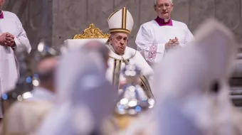 Pope Francis presides at the Vatican's chrism Mass on Holy Thursday, March 28, 2024.